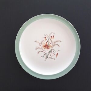 4pc Vintage Wedgwood Tiger Lily Dinner Plates with Aqua Blue Band